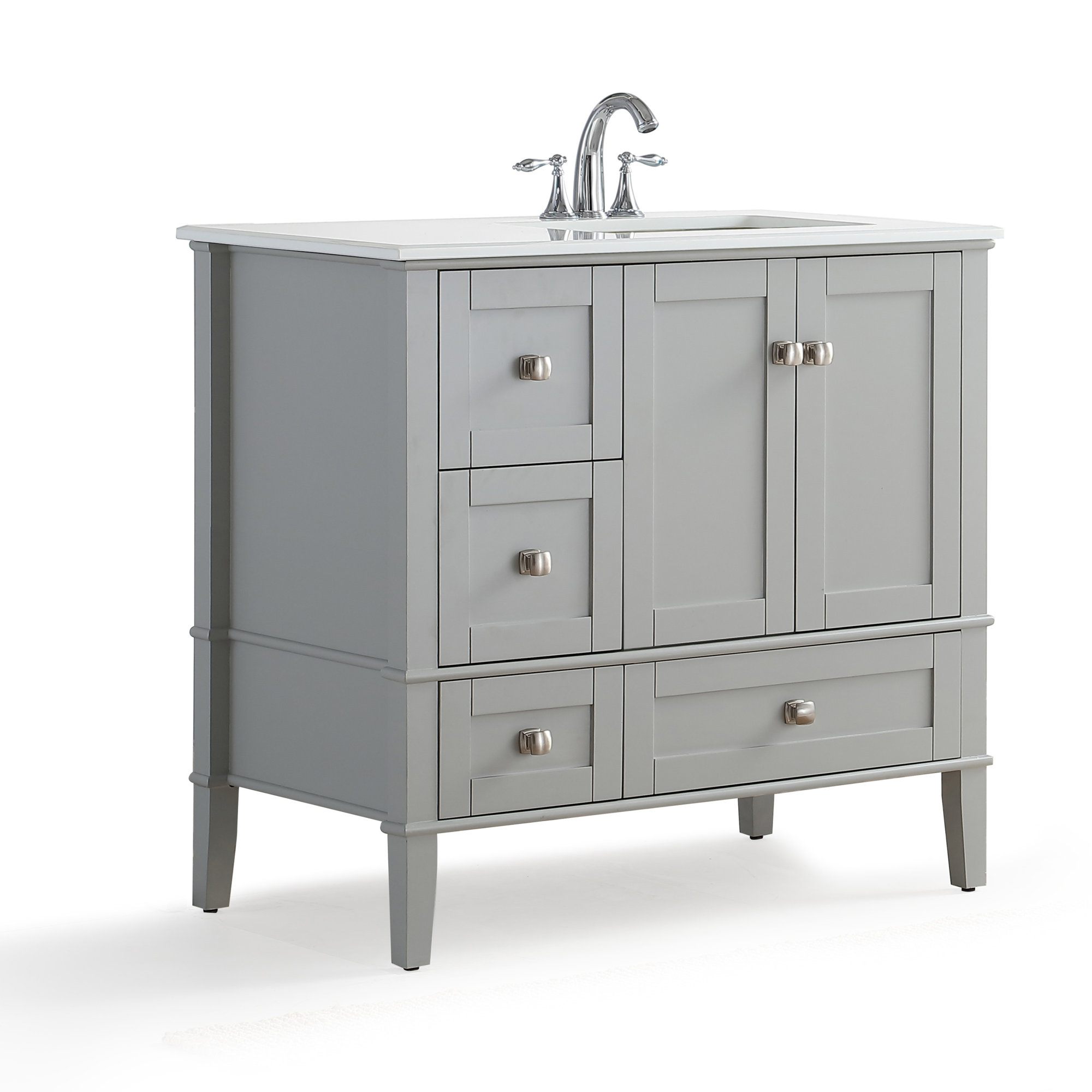 Simpli Home Chelsea Right Offset 37" Single Bathroom Vanity with Quartz